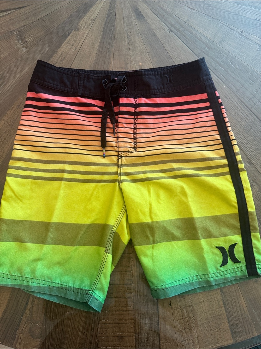 Hurley Men’s Neon Gradient Stripe Boardshorts in Pink, Yellow, Green